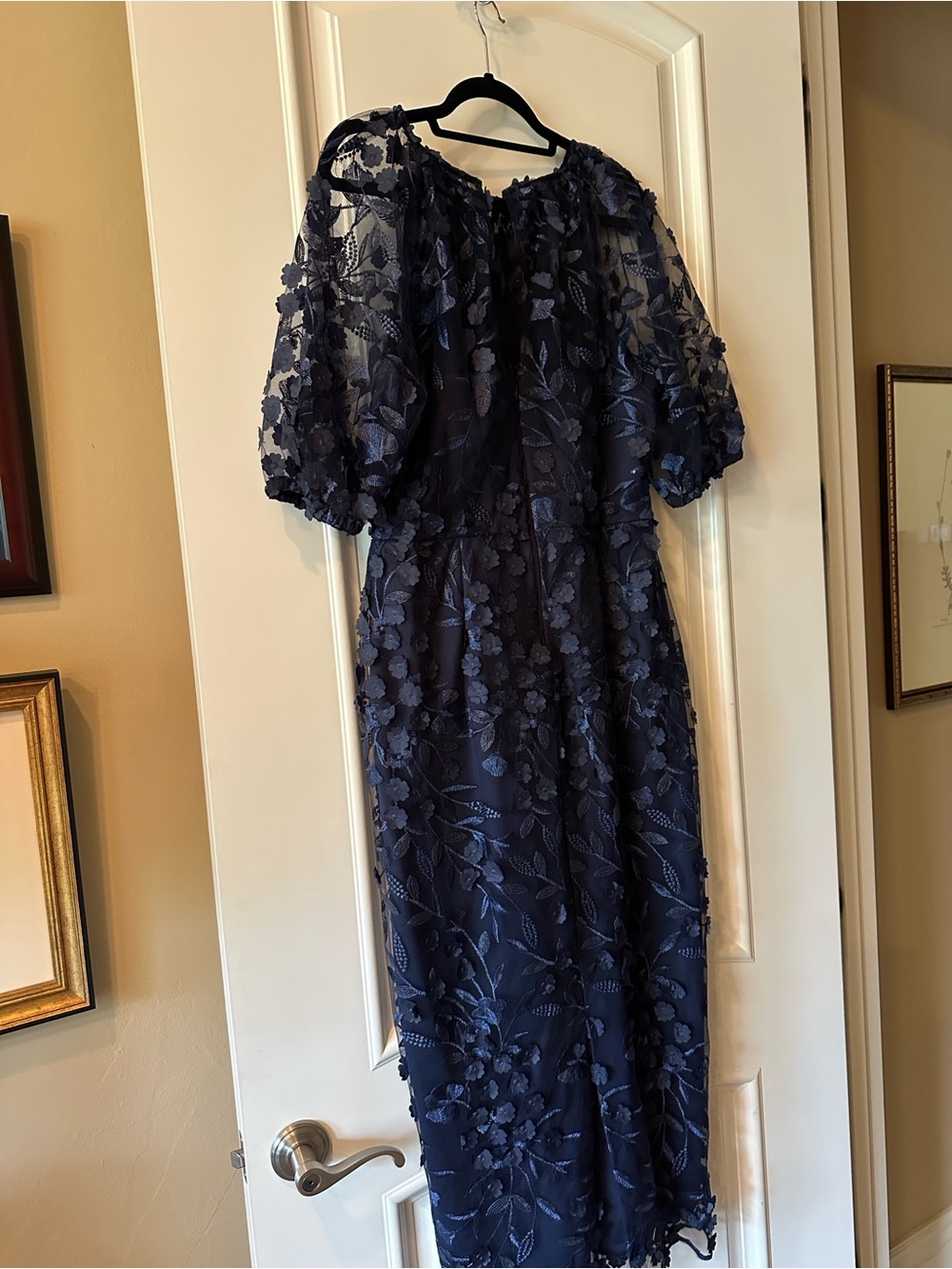 Maggy London Navy Dress with Floral Overlay - Picture 4 of 4